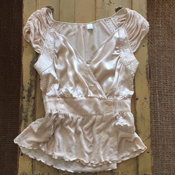 ANTHROPOLOGIE ODILLE STRETCH BLUSH CREAM WRAP TOP BOHO TOP FEMININE BLOUSE S - Picture 6 of 16